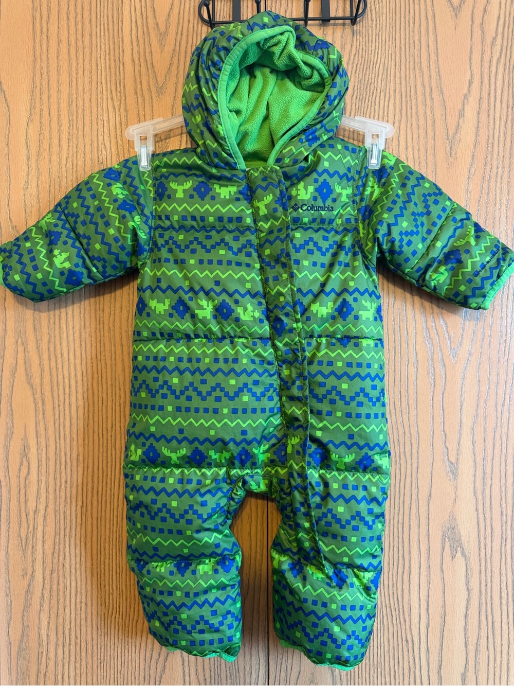 Columbia Infant Snuggly Bunny Bunting Snowsuit Blue Green Warm 6-12 months